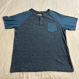 Hudson & Barrow Mens Blue Space Dye Henley Shirt Raglan Short Sleeve Large